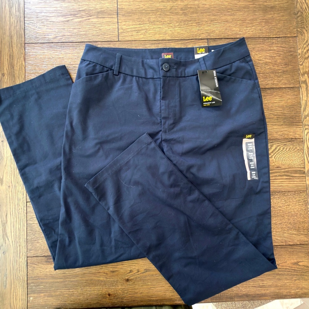 Lee Women Straight Leg Wrinkle Free Pants Imperial Blue 14 Long 104637547